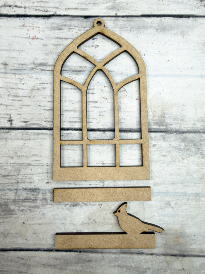 PLAIN Arched Window Ornament with cardinal DIY Kit