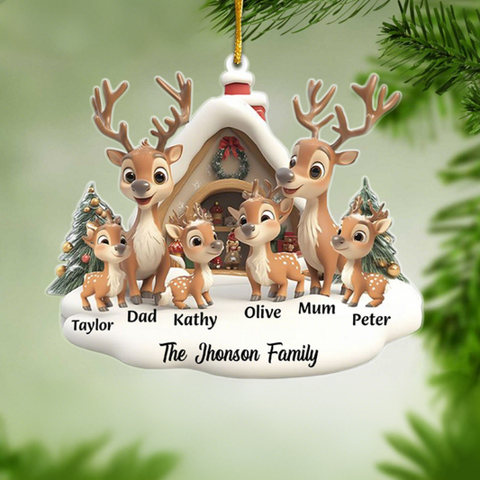 Reindeer Family Personalized Christmas Ornament - Customize Own Name, Treasure Every Christmas Family Imprint