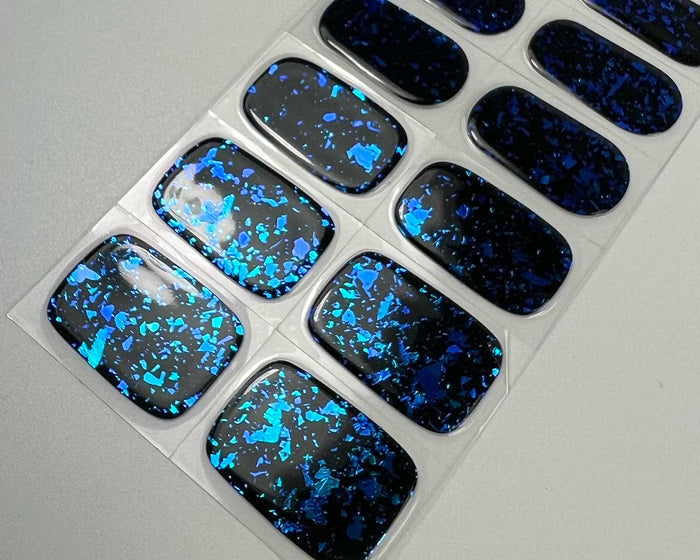 Blue Ice Speckle gel nail wraps, close-up detail