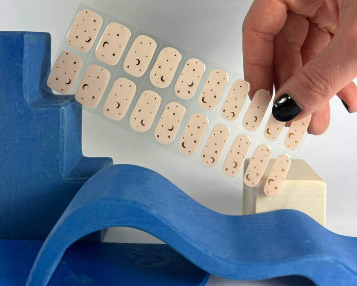 Moon Child semi-cured gel nail wraps on a nail mock-up