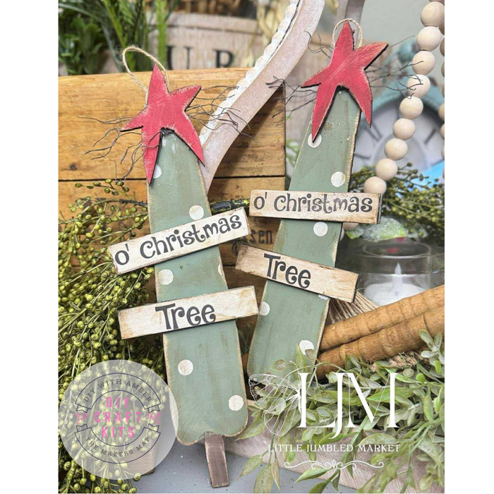 Set of 2 Primitive Christmas Tree Ornaments DIY Kit