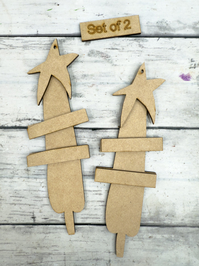 Set of 2 Primitive Christmas Tree Ornaments DIY Kit