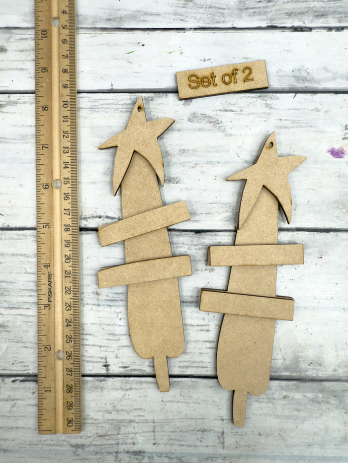 Set of 2 Primitive Christmas Tree Ornaments DIY Kit