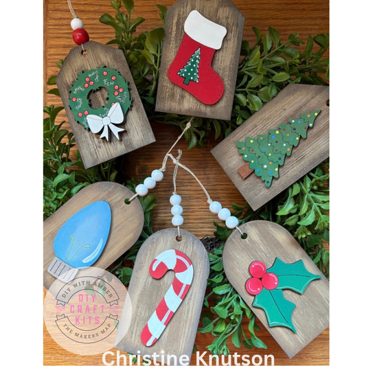 Set of 6 Variety Classic Christmas Tag Ornaments DIY Kit