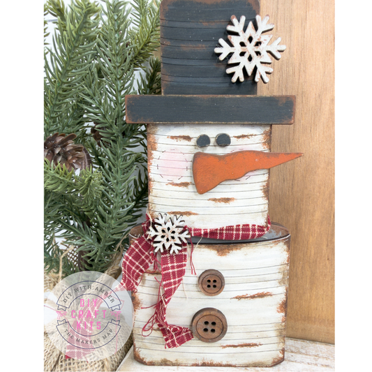 Snowman Wood Tin Cans Stacked Shelf Sitter DIY Kit
