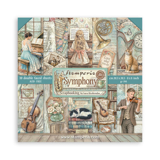 Stamperia - 8X8 Paper Pad - Symphony. 10 sheets. Available at Embellish Away located in Bowmanville Ontario Canada.