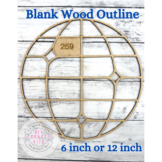 Style 259 Disco Ball with Stars Laser Cut Outline Frame Blank