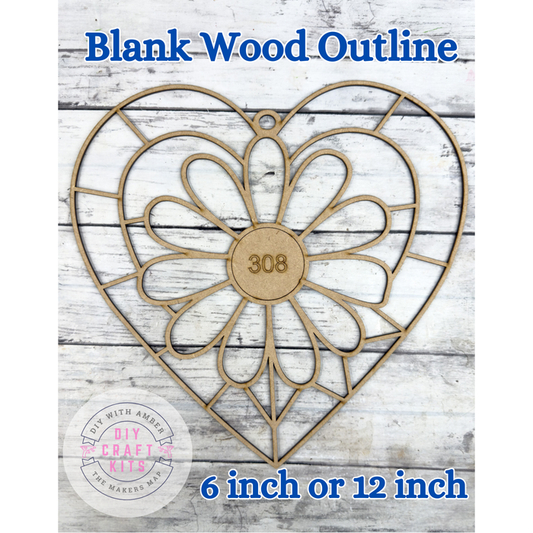 Style 308 Daisy Heart Laser Cut Outline Frame Blank