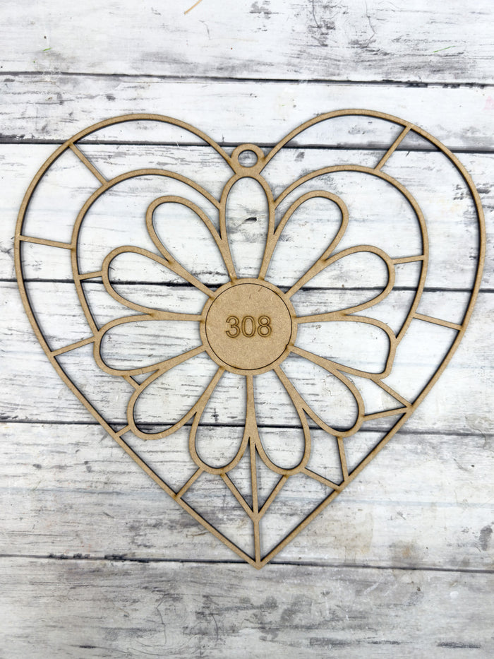 Style 308 Daisy Heart Laser Cut Outline Frame Blank