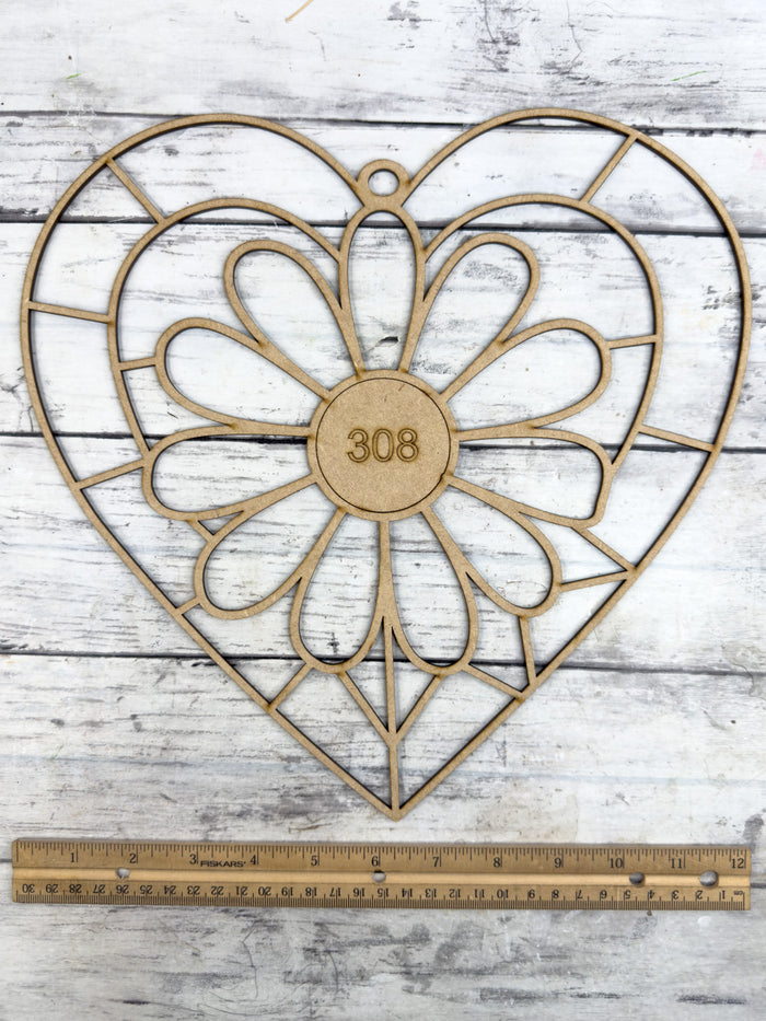 Style 308 Daisy Heart Laser Cut Outline Frame Blank
