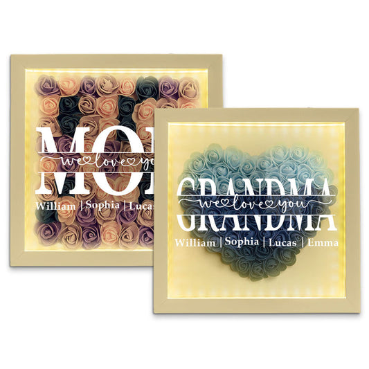 We Love You Mom - Personalized Flower Shadow Box With LED Light,Mother's Day Gift