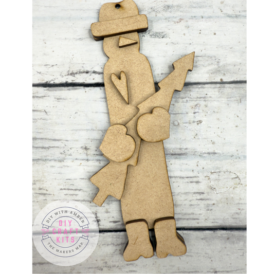 Wonky Skinny Primitive Snowman holding tree Ornament DIY Kit